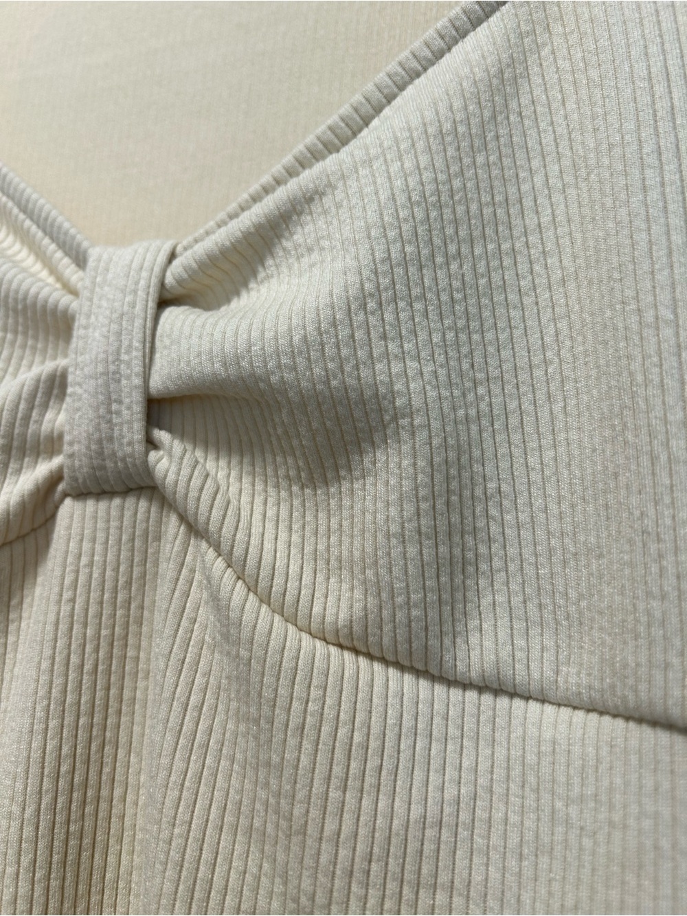 H&M Cream Ribbed Long-Sleeve Bow-Front Bodysuit Minimalist Coquette Size Small - Picture 2 of 8